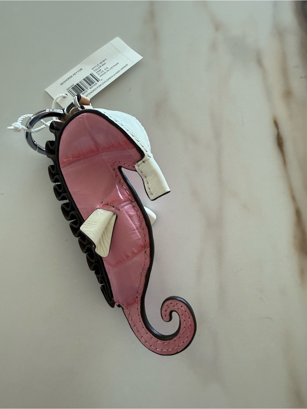 Tory Burch Pink & White Seahorse Keychain Charm